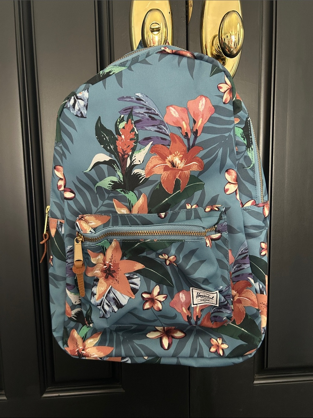 Herschel Floral Backpack in Teal with Orange Blooms